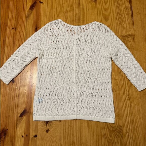 J McLaughlin Sweater Womens Medium White Crochet Knit Boho 100% Cotton - Picture 8 of 8